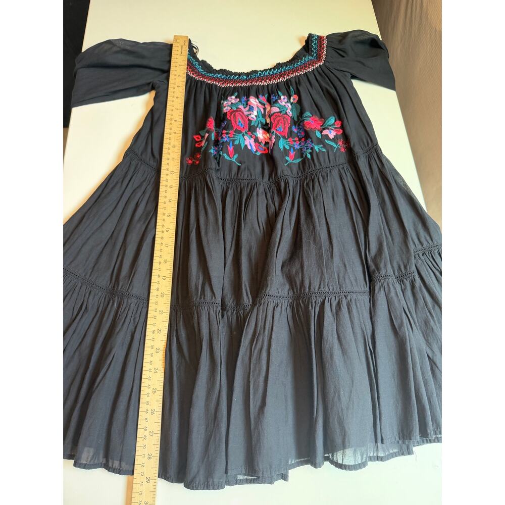 FREE PEOPLE Womens Size S Sunbeams Minidress Black Embroidered Off Shoulders - Picture 11 of 13